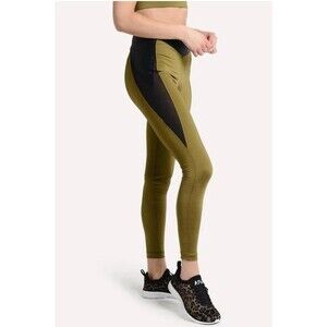 KORAL ACTIVEWEAR Taint Shantung Leggings sz M Olive Green Black Mesh High Rise
